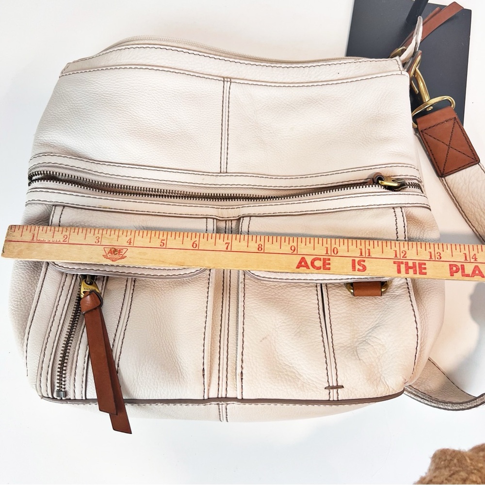 Vintage Fossil Crossbody White Textured Leather Multi Pocket Adjustable Strap - Picture 11 of 15